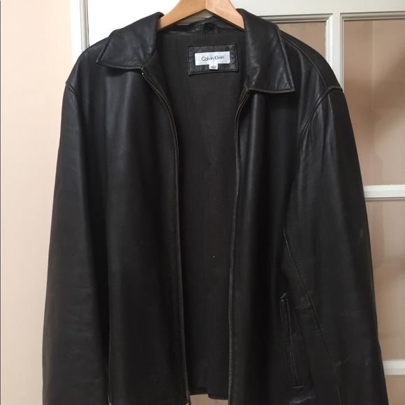 Men’s Calvin Klein Full Zip Leather Jacket - Picture 2 of 8